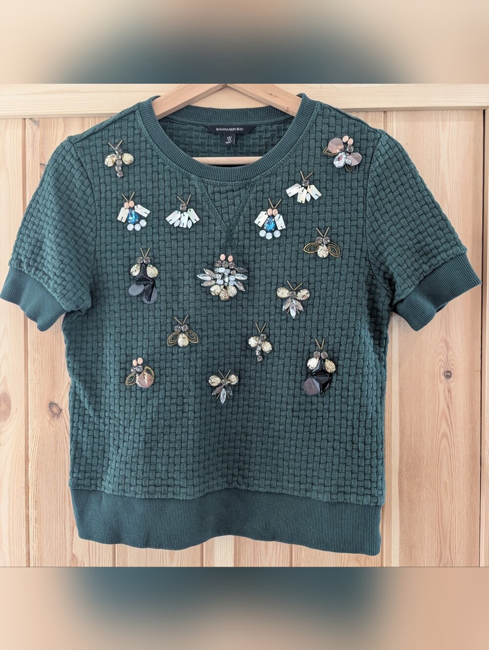 Banana Republic Textured Embellished Short Sleeve Sweater 100% Cotton - Picture 2 of 9